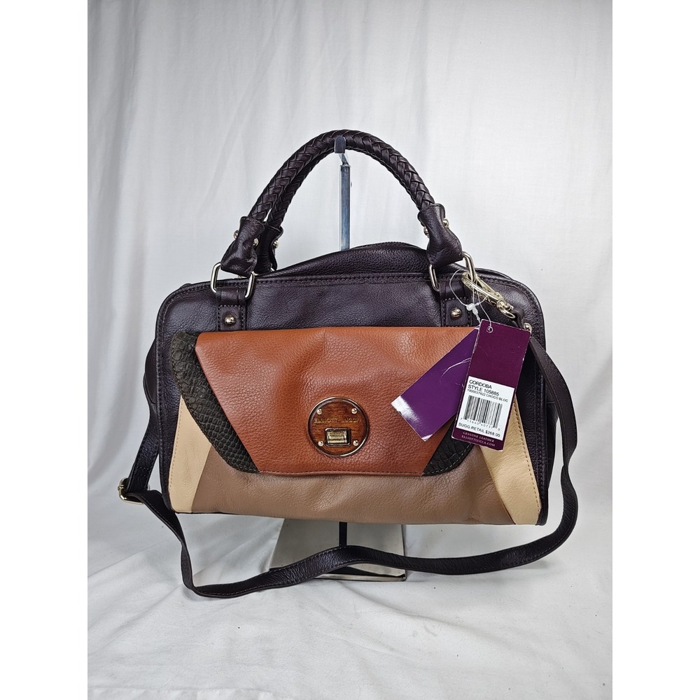 Elliott Lucca Cordoba Satchel NWT Leather Colorblock Brown Crossbody Purse 10588